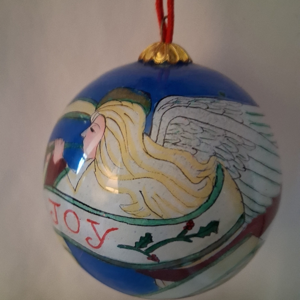 Joyful Blue Angel Ornament. Glass